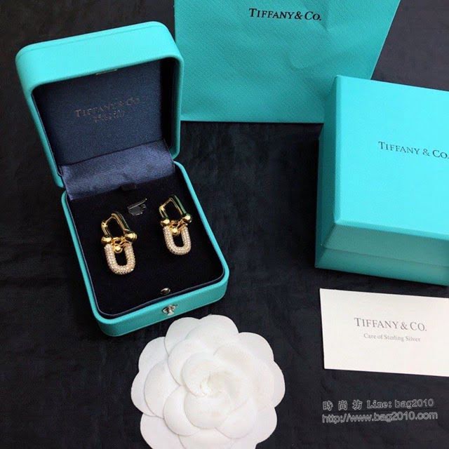 Tiffany飾品 蒂芙尼女士專櫃爆款滿鑽U型鏈環耳釘耳環  zgt1777